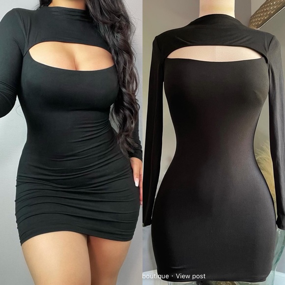 NEW Women's Fashion Sexy Clubwear Party Supersoft Cutout front mini dress Black - Picture 2 of 3